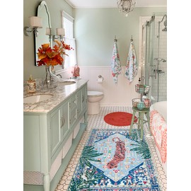 Aldopein Tropical Jungle Rugs, 2x3 Faux Wool Botanical Boho Throw Rugs for Bathroom Kitchen Small Indoor Entryway Rug Modern Vintage Distressed Hippie Indian Accent Floor Mat Non-Slip Washable