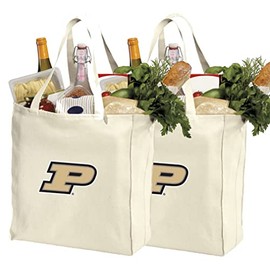 Reusable Purdue University Shopping Bags or Purdue Grocery Bag 2Pc SET NATURAL COTTON