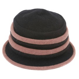 TOP HEADWEAR Womens Cloche Wool Bucket Hat - Winter Modern Chic Cap, Black/Tan