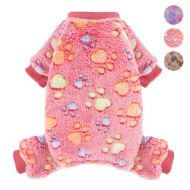 YIKEYO Dog Pajamas for Small Dogs Girl and Boy Winter Sweater Puppy 4 Legged Clothes Chihuahua Yorkie Teacup Jumpsuit Cute Feet Print (Rose, XXS)