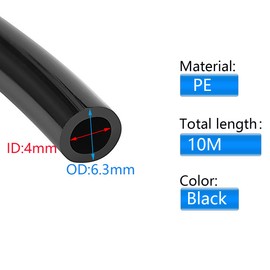 CESFONJER 1/4" Water Supply Pipe Tube, 10 Metres of 6.3mm Diameter Tube for Reverse Osmosis Systems, refrigerators, Vending Machines, Water Filters (Black)