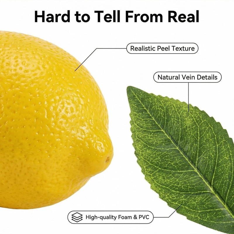 10Pcs Artificial Lemons with Leaves Lifelike Simulation Lemons Realistic Fake