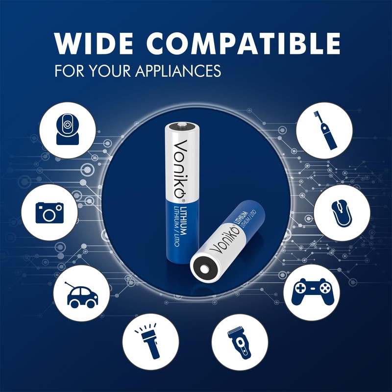 Voniko AAA Lithium Batteries, 4 Pack 1.5V 1250mah Lithium AAA