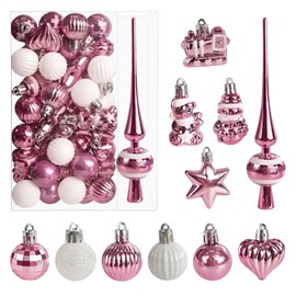 Set of 34 Christmas Baubles with Tree Topper, Diameter 3/4.5/5.5 cm, Small Christmas Tree Baubles, Plastic Rose Gold Balls, Mini Christmas Decoration, Table Decoration, Christmas Tree Decoration
