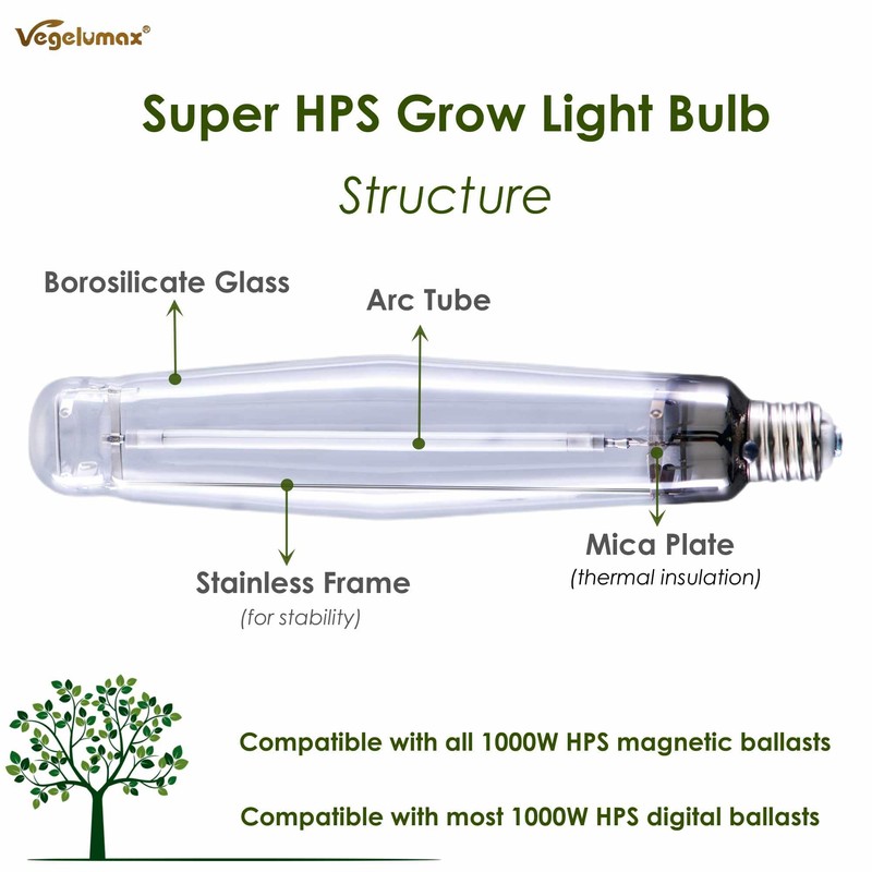 Vegelumax 1000Watt Hydroponic High Pressure Sodium HPS Grow Light Bulb