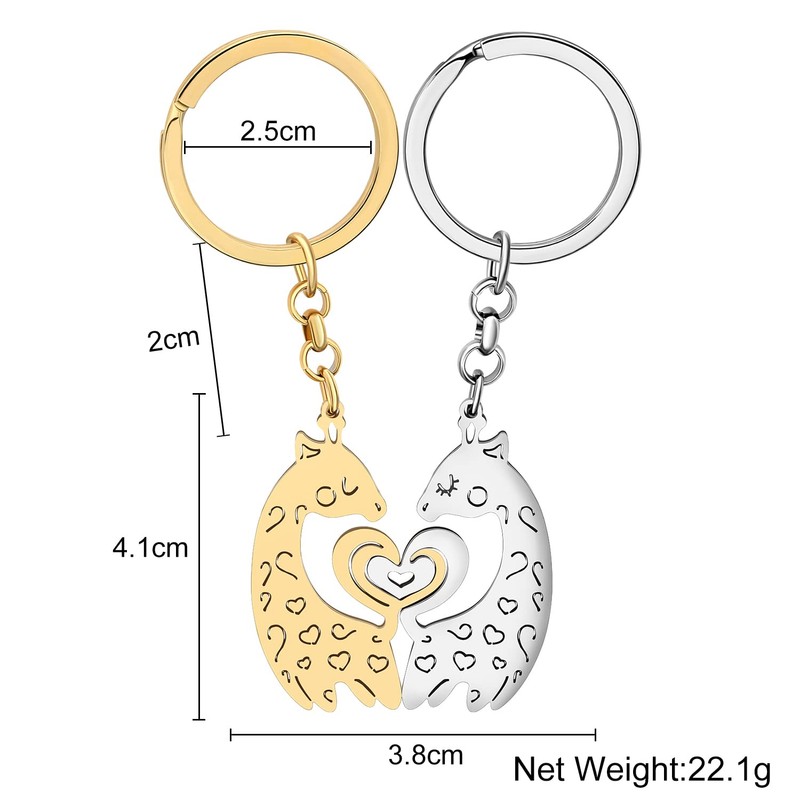 LONYOO Stainless Steel Couple Gifts Cute Giraffe Keyring Matching Keychain
