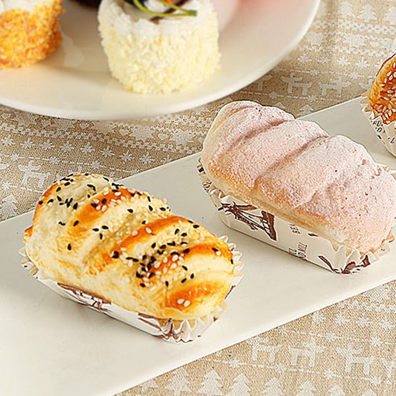 6pcs Artificial Bread Simulation Bread Model PU Long Sesame Bread