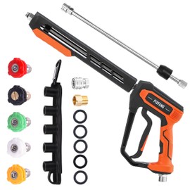 FIXFANS Pressure Washer Gun Kit, 5000PSI Power Washer Handle Gun with Replacement Wand Extension, High Pressure Spray Gun with 5 Nozzle Tips, M22 Fitting, 1/4" Quick Connect Female