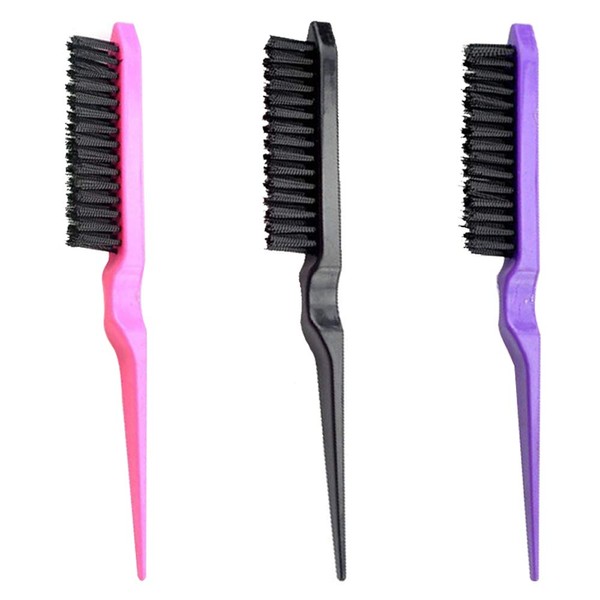 Leevia Pack of 3 Brushes, Fluffy Hair Brush, Three Row Salon Brush, Rat Tail Comb, Brish Hair Root Hair Brush
