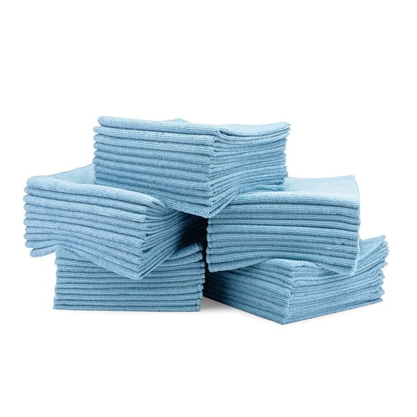 16" x 16" Economy All Purpose Microfiber Towels - 50 Pack - Reusable Wash Cloths, Dust, Kitchen, Car, Shop Rags for Cleaning (Blue)