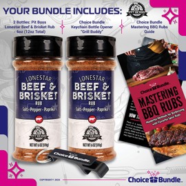 Pit Boss Lonestar Beef & Brisket - Texas Style Premium BBQ Barbecue Mixed Seasoning Spice & Rub 2 pk Choice Bundle (12 oz) + Guide & Bottle Opener (4 Items)!