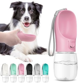 Maiiu Portable Dog Water Bottle, Travel Water Bottle for Dogs, Pet Leak Proof Bottle, Convenient Dog Travel Water Bottle with Bowl,Dog Accessories for Walking Hiking and Camping (Pink, 12oz)