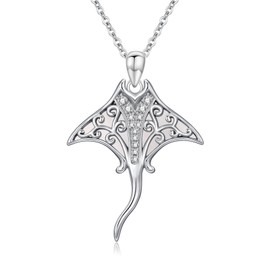 URONE Manta Ray Necklace 925 Sterling Silver Stingray Pendant Necklace Ocean Animal Jewelry Gifts for Women