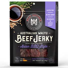Meat Artisan Beef Jerky - Australian Wagyu Asian BBQ Style - High Protein Snack - Gluten Free No MSG - Premium Gourmet Natural 3oz (85g)