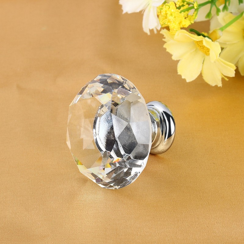 16Pcs Crystal Glass Cabinet Knob Diamond Shape 40mm Drawer Cupboard