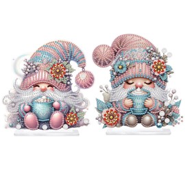 2 Pcs Cute Gnome Pattern Diamond Art Painting Desktop Ornaments Kit for Adults Beginner 5D DIY Diamond Art Tabletop Decorations Special Gem Mosaic Arts Crafts Home Bedroom Table Decor