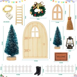 Gnome Door Set, Gnome Accessories Christmas for Children Decoration, 13 Pieces Gnome Door Complete Set with Christmas Tree, Miniature Gnome Accessories, DIY Wooden Christmas Decoration as a Gift for