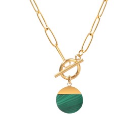 TaYolnFaSo Natural Malachite Pendant Paperclip Chain Necklace for Women 18K Gold Plated Paperclip Toggle Necklace Malachite Jewelry Christmas Gift for Her