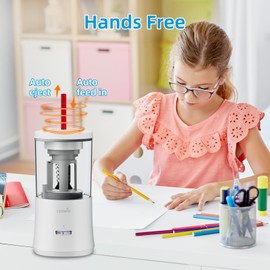 tenwin Electric Pencil Sharpener, Fully Automatic Pencil Sharpener for 6-8mm Colored Pencils, Hands-Free Rechargeable Sharpener, Fast Sharpening, No Uneven Tips, Also for Short Pencils, White