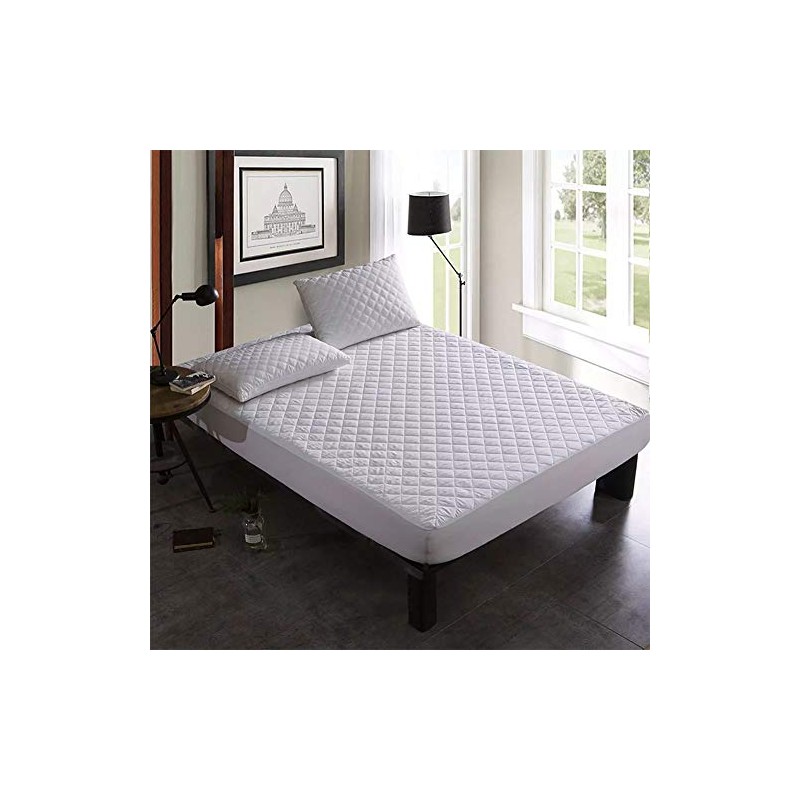 Poly-Cotton Quilted Mattress Protectors 30cm Deep Fitted Skirt Non-Noisy Hotel