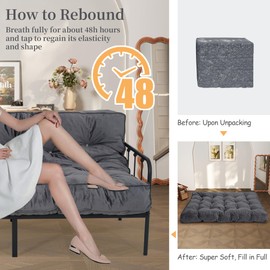 KOZIDO 8” Full Size Futon Mattress Sofa Bed, Extra Thick Foldable Floor Mattress, Shredded Foam Filling for Adults/Teens/Pets with No Assembly Needed, Frame Not Included - Dark Grey