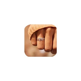 Double Cross Ring 18k Gold Plated 925 Sterling Silver Cubic Zirconia Simple Plain Stackable Statement Promise Rings Inspiration Christian Ring Faith Hope Love Cross Religious Ring Gift (Silver 8#)