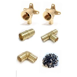 (Pack of 57) EFIELD 1/2" Pex fittings: 40 Pieces Pex Copper Rings, 1/2"x 1/2" NPT Drop-Ear Elbow 2 Pieces, Tee, Elbow and Coupling 5 Pieces each