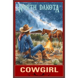 N. Dakota Cowgirl & Her Horse Art Travel Poster 16 x 24 Camfire Stars Open Range