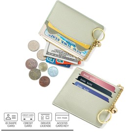 NANXJIUR Women's 5 Cards Slim Minimalist Card Holder Cases Card Holder Wallet Key Ring Front Pocket Purse Mini Credit Card Cases, Green, Casual