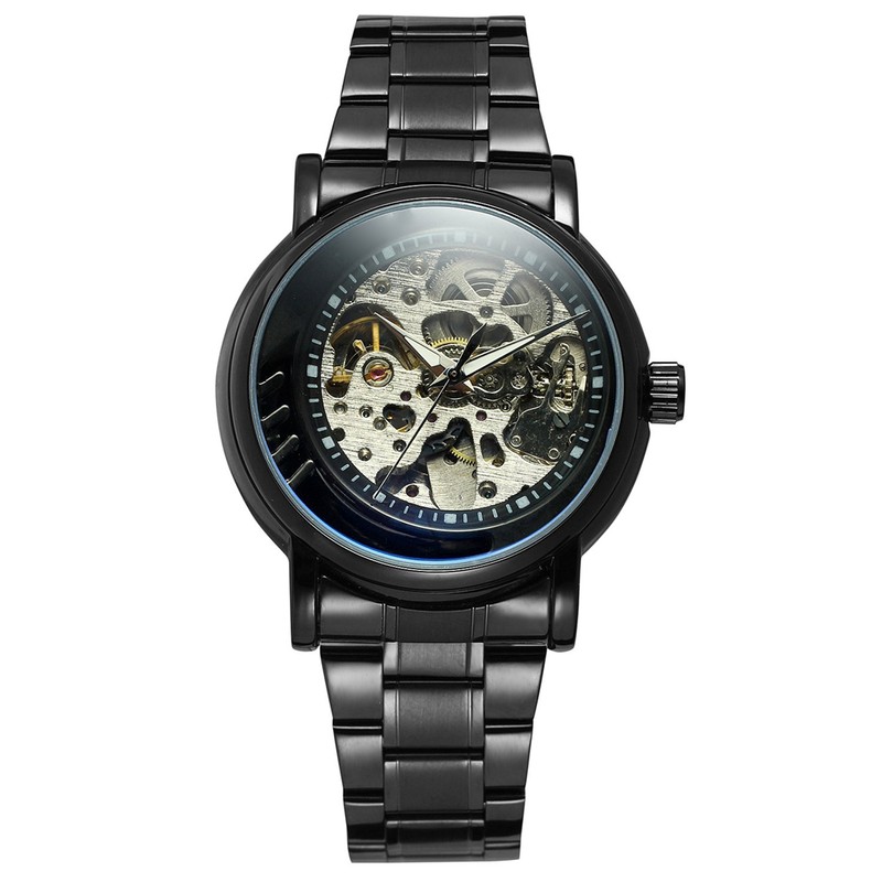 WINNER Men Hollow Full Automatic Mechanical Waterproof Watch Wristwatch (Black)