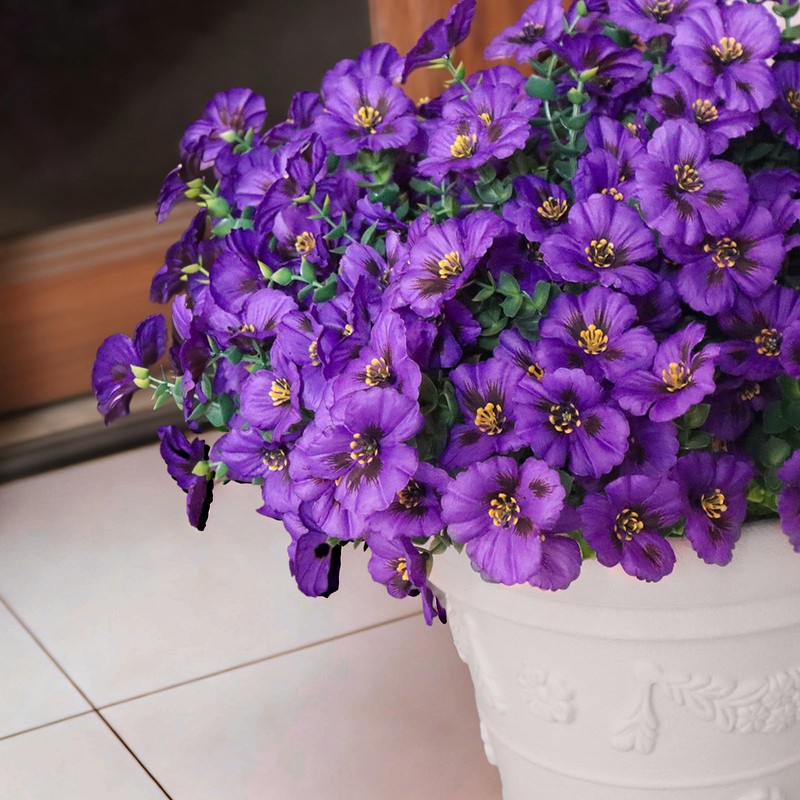 Artificial Flowers for Outdoors, 12 Bundles UV Resistant Pansy, Purple