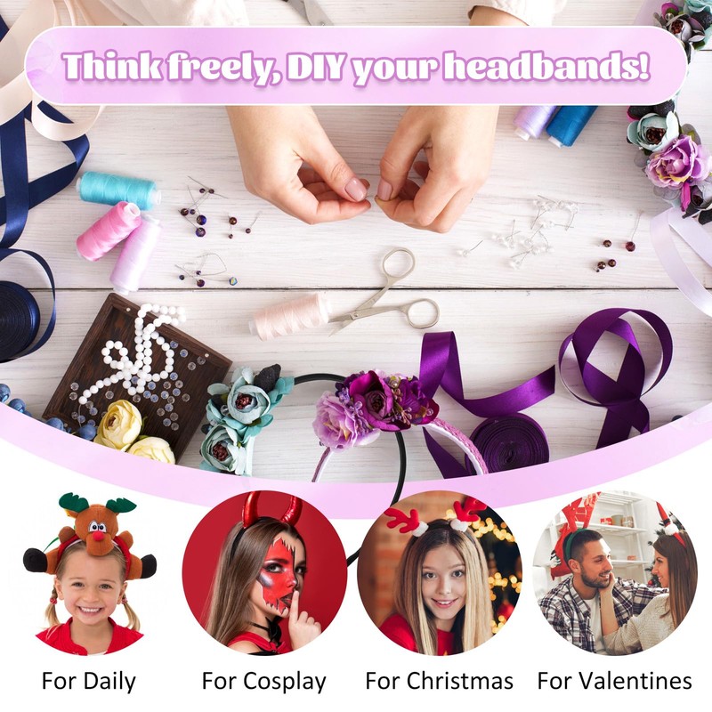 2Pcs Headbands for Women Girls Satin Black Headband Plain Wide