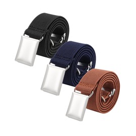 AWAYTR Toddler Boy Kids Buckle Belt - Adjustable Elastic Child Silver Buckle Belts, 3 Pieces (Navy blue/Brown/Black)