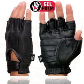 Milwaukee Leather SH850 Men's Black Premium Deer Skin Leather Gel Padded Palm Fingerless Motorcycle Gloves - Large