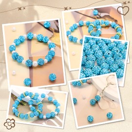 150pcs 10mm Rhinestone Beads for Jewelry Making,Full of Diamonds Round Disco Beads Bulk,Clay Bead for Crafting,Rhinestone Clay Beads for DIY Baseball Necklace Bracelet (Aquamarine, 10mm/150pcs)