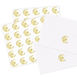 Whaline 500Pcs Eid Mubarak Sticker Gold Foil Ramadan Kareem Envelope Seal Sticker Moon Star Adhesive Label Decal for Card Envelope Sealing Supplies