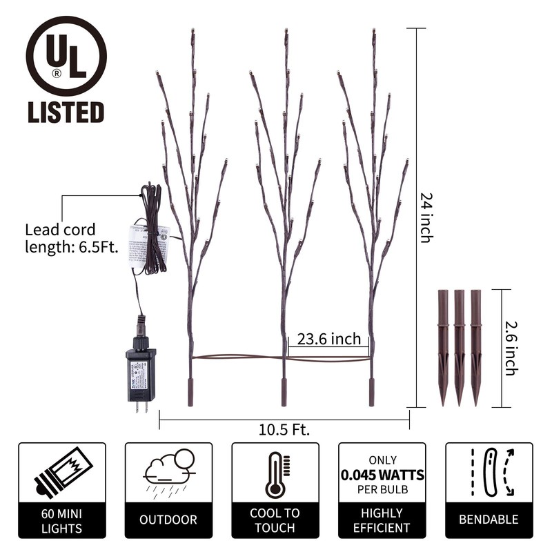 Lighted Branches for Vases Plug in - 6 Pack 24Inch