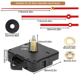 CAISYE Silent Clock Movement Set, Clock Movement for Wall Clock 24 mm, Includes Clock Hands, Robust, Clock Replacement Parts, Repair Kit (Red)