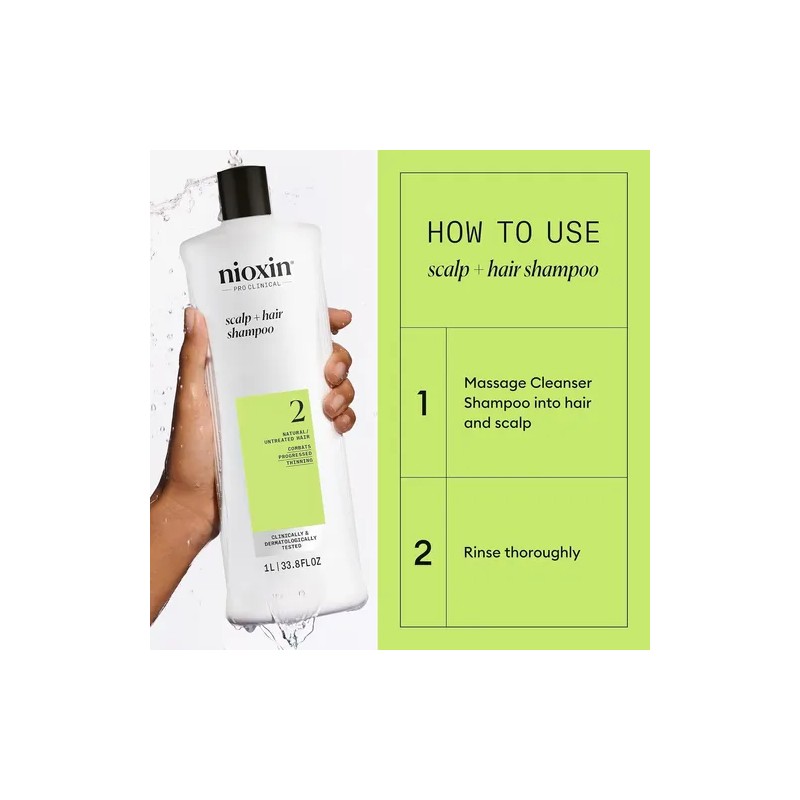 Nioxin 2 Shampoo Tratamiento Anticaída Gran Tamaño 1 L