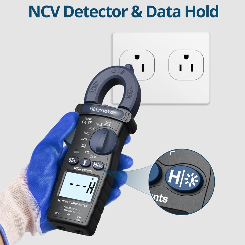 ALLmeter 600A TRMS Digital Clamp Meter with 6000 Counts,Auto Ranging,AC