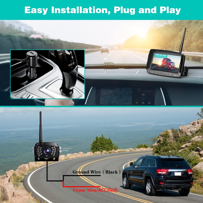Nuoenx Wireless Backup Camera, 7 Inch Monitor Rear View Camera