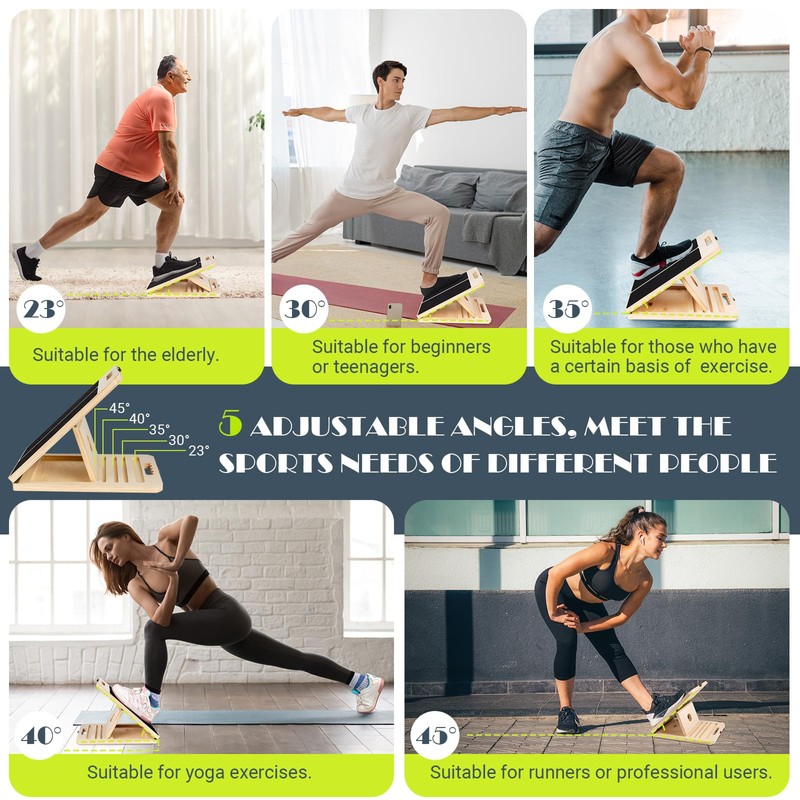 Slant Board for Calf Stretching, Adjustable Portable Wooden Incline Board