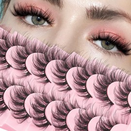 Ahrikiss Lashes Fluffy False Eyelashes Cat Eye Lashes Natural Look 8 Pairs D Curl 5D Volume Fake Eyelashes Wispy Faux Mink Lashes Soft Lightweight Strip Lashes (W3)