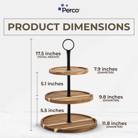 Perco 3 Tier Wooden Cupcake Stand, Acacia Wood Tiered Display Stand for 20 Cupcakes – Rustic Dessert Table Display Set, Tiered Serving Tray for Weddings, Birthdays, Baby Showers & Events