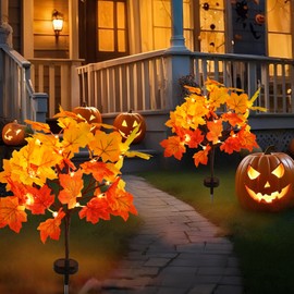 Solar Garden Lights Outdoor,2Pack Artificial Solar Fall Lighted Maple Tree,40LED With Maple Leaf Solar Stake Lights Outdoor,Thanksgiving Gift，Solar fall lights,for Yard Pathway,Thanksgiving Decoration