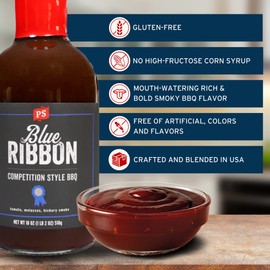 PS Seasoning Blue Ribbon Competition Style BBQ Sauce - All-Purpose Sauce for Grilling, Glazing, Marinating, Basting, Dipping - Great for Spare Ribs, Burnt Ends, BBQ Chicken, Beans, and more