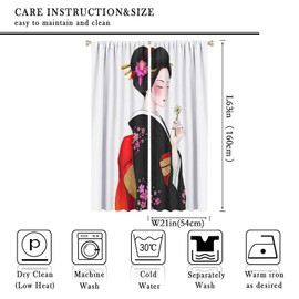 Japanese Curtain Kyoto Geisha Girls and Cherry Blossom Window Beautiful Clear Art Curtain Used for Room Shading and Sun Protection Decorative Curtains 42x63in
