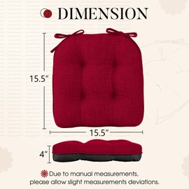 Basic Beyond Chair Cushions for Dining Chairs 6 Pack, Chair Cushion with Ties and Non Slip Backing, 15.5 x 15.5 inches Tufted Chair Pads for Dining Chairs, Red