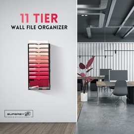 SUPEASY 11-Tier Hanging Wall File Organizer, Mesh Office Mail Holder Organizer for Papers, Folders, Files Clipboard, Magazine Rack Assembly Needed, Black