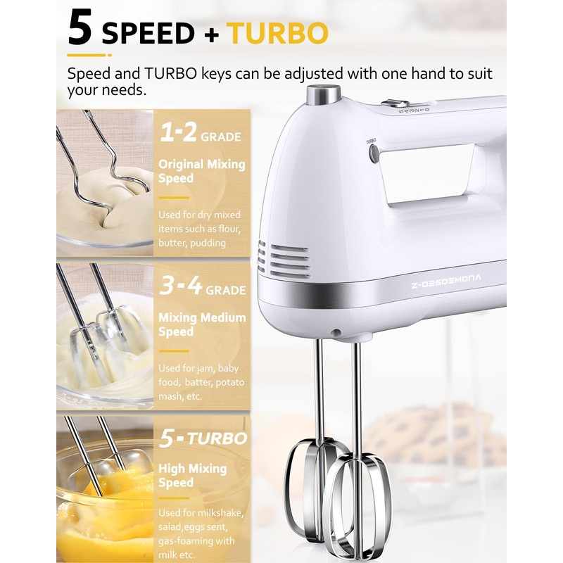 Z-DESDEMONA Electric Hand Mixer, Powerful Hand Mixer Electric Handheld with
